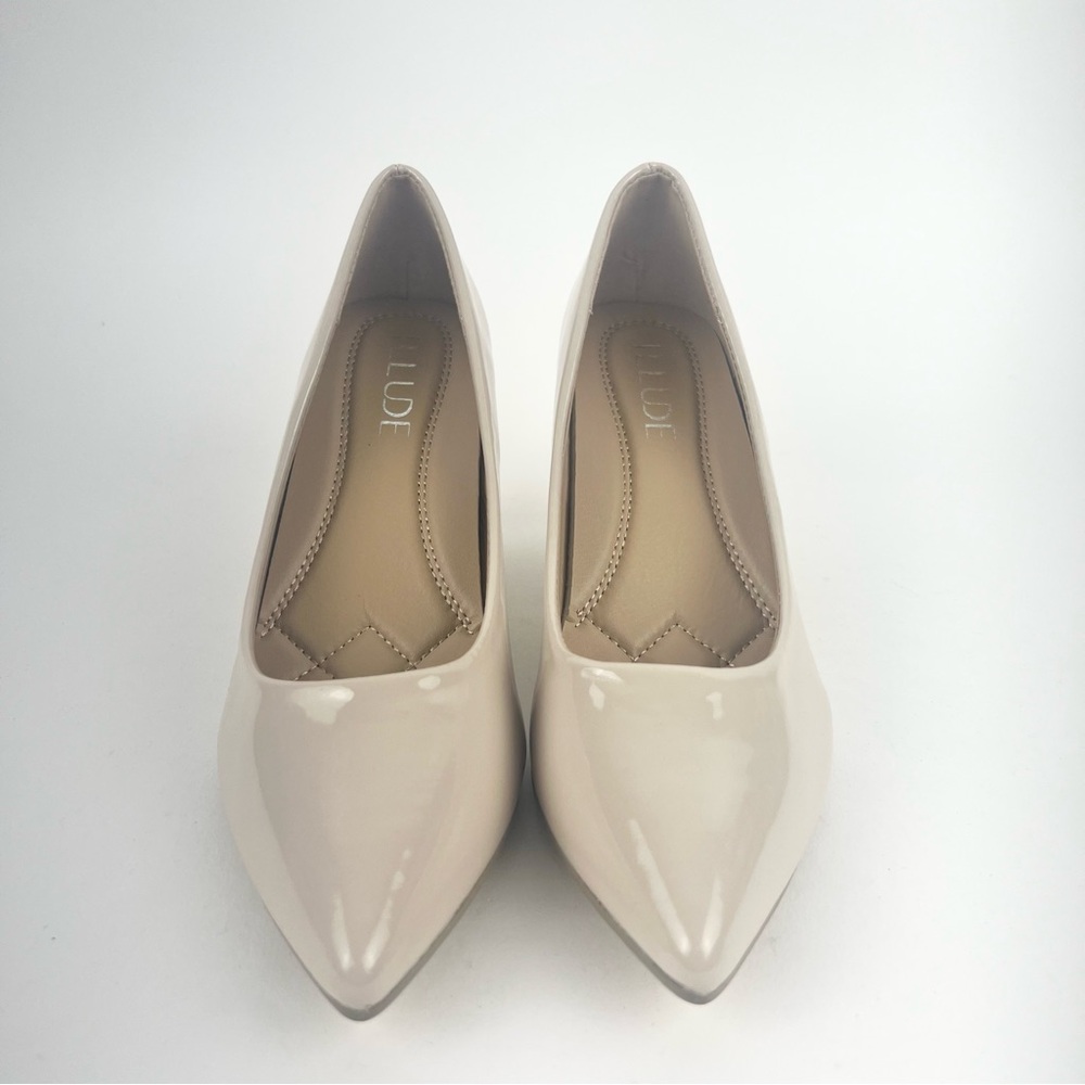 Cream Patent Leather Pointed Toe Stiletto Heels